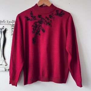 Vintage Alfred Dunner Beaded Red Glam Mock Neck Knit Sweater Size L